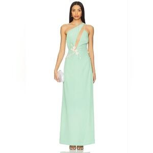 NWT $650 LA FUORI Calypso Front Cutout Gown In Solid Green Small